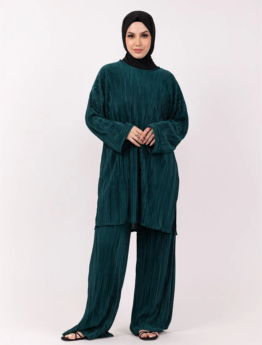 Green Midi Plisse Co Ord